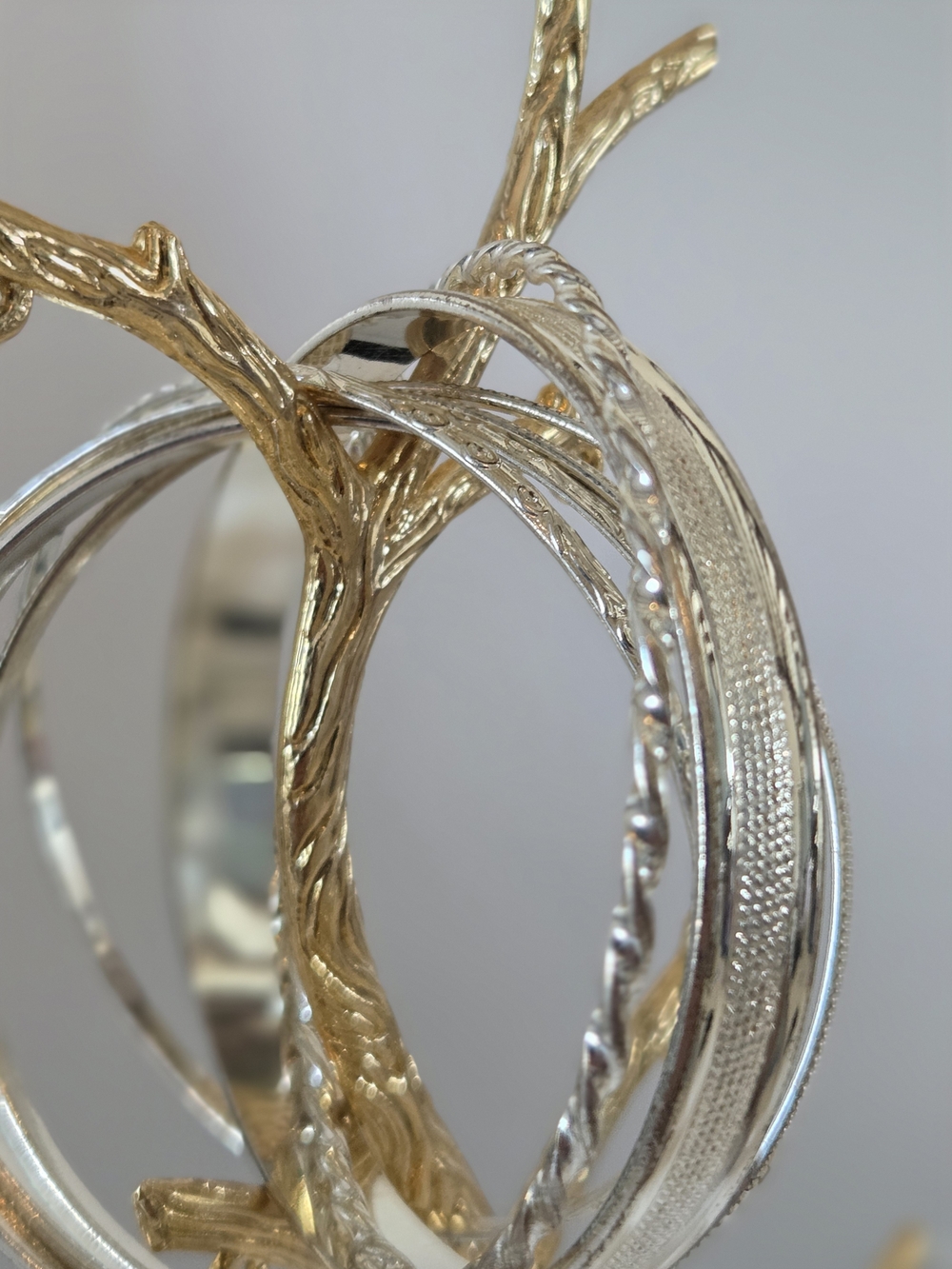 Silver Multi-Textured Bangle Set - Silver - Picture 2 of 2